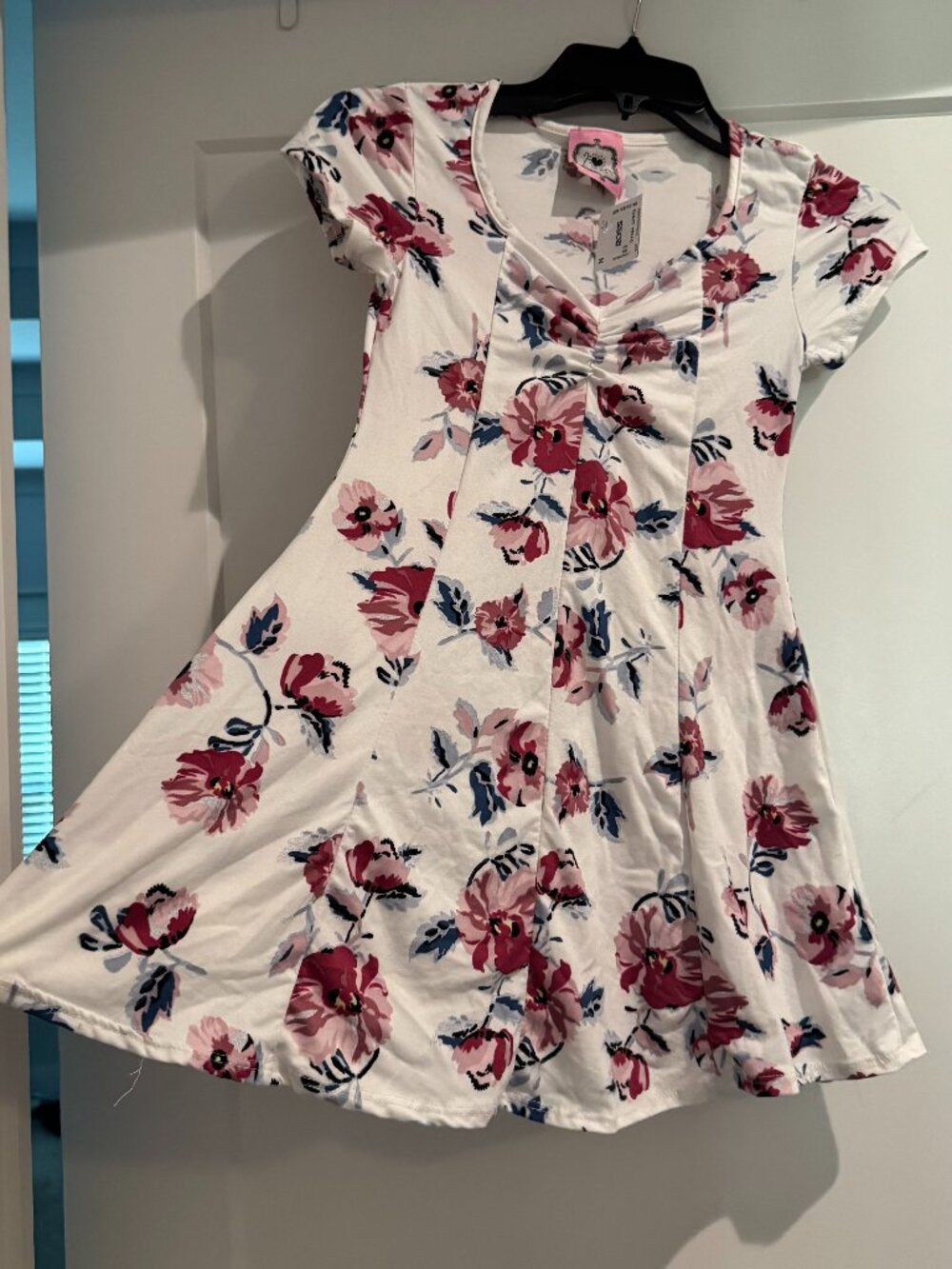 2 Tween Girls Dress Girls 7 White Blue Maroon red Floral Polyester NEW